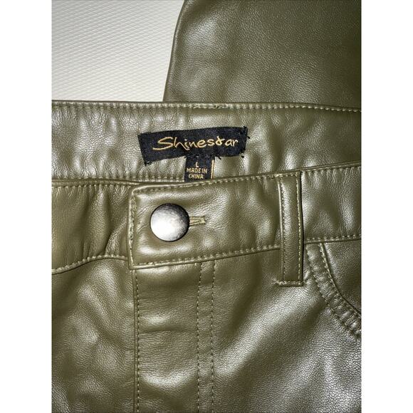 Shinestar Vegan Green Leather Pants - Size Large - Picture 2 of 6